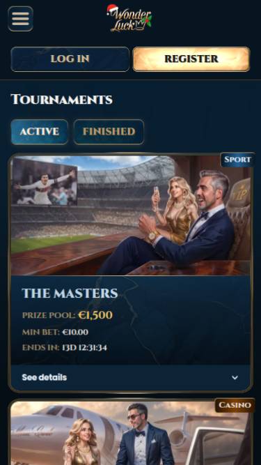 Tournaments mobile page screenshot of WonderLuck Casino