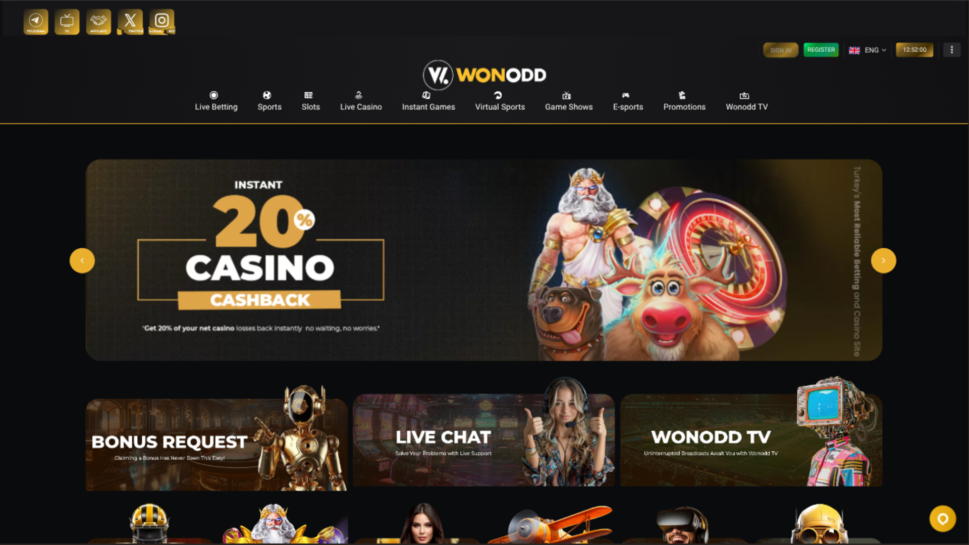 Wonodd Casino Desktop Homepage