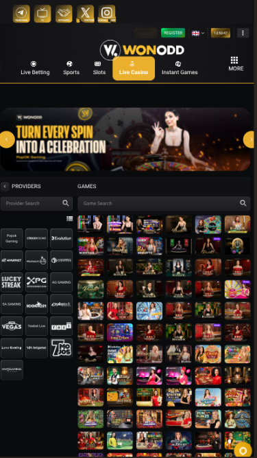 Wonodd Casino Mobile Live Dealer