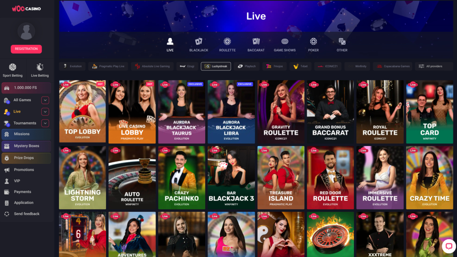 Woo Casino Desktop Live Dealer