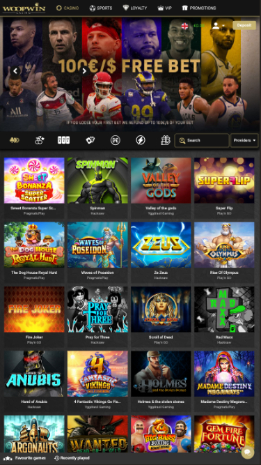 Woopwin Casino Mobile Homepage