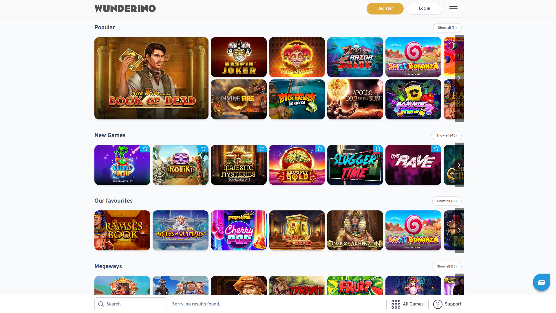 Wunderino Casino Desktop-Spiele