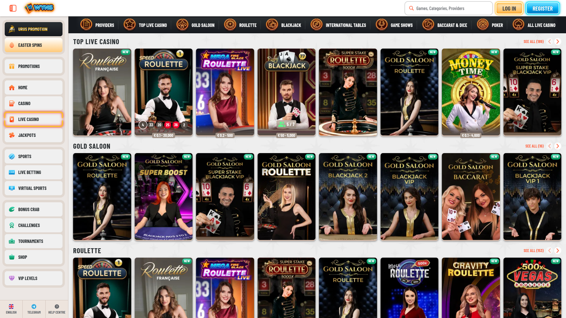 Wyns Casino Desktop Live Dealer