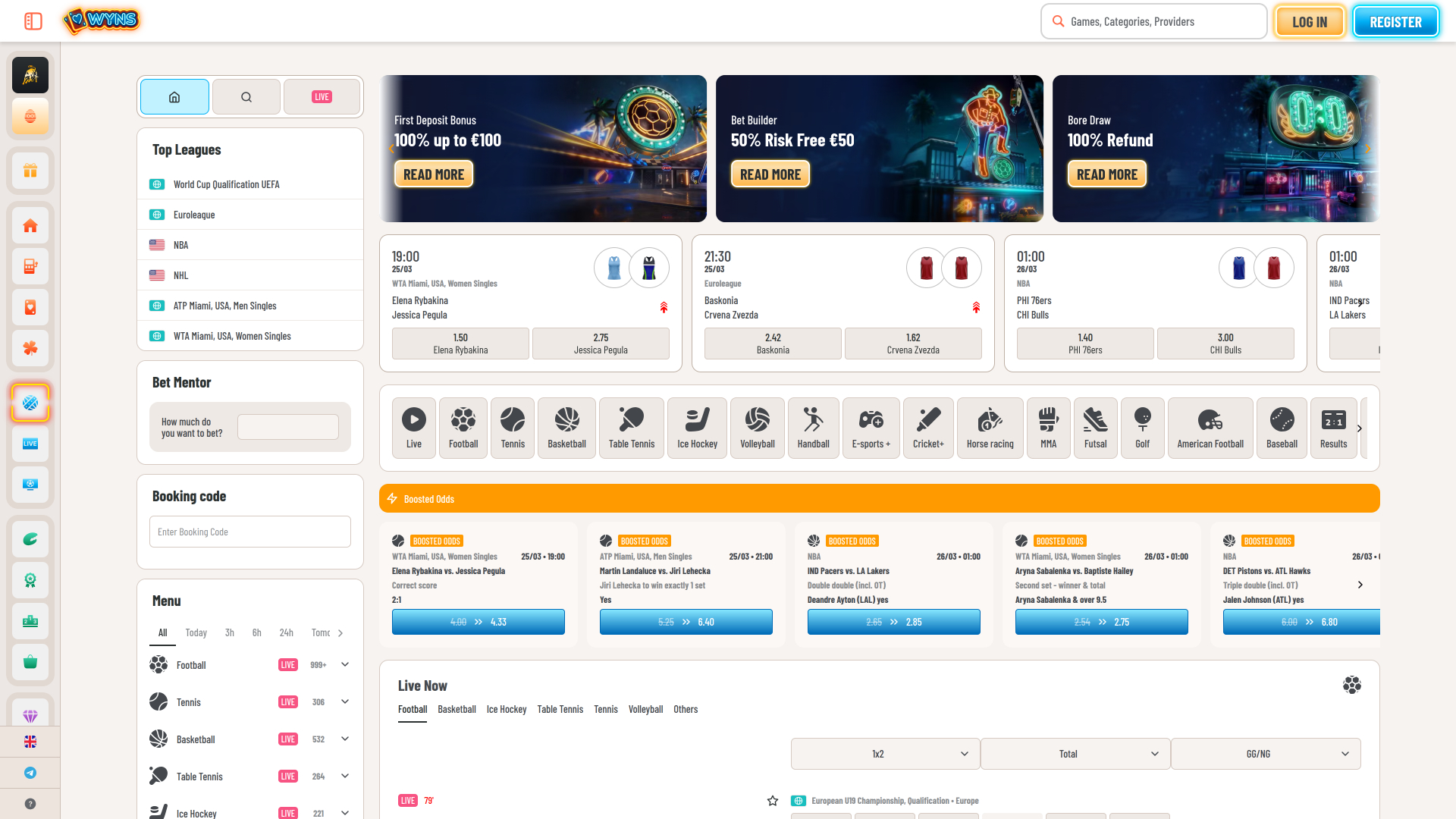 Wyns Casino Desktop Sports