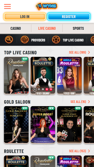 Wyns Casino Mobile Live Dealer
