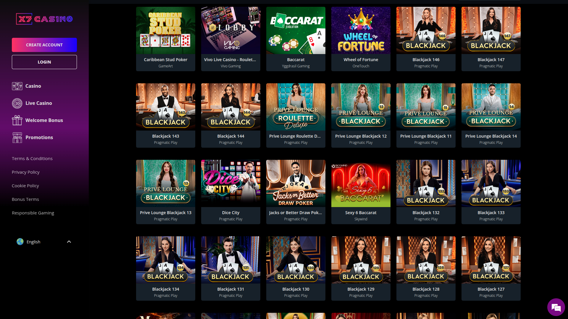 X7 Casino Desktop Live Dealer