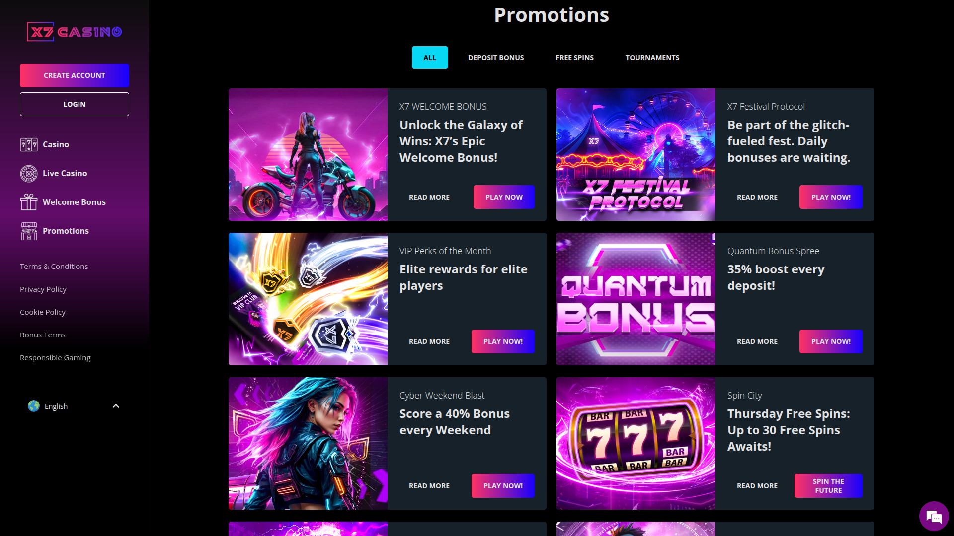 X7 Casino Desktop Promotions