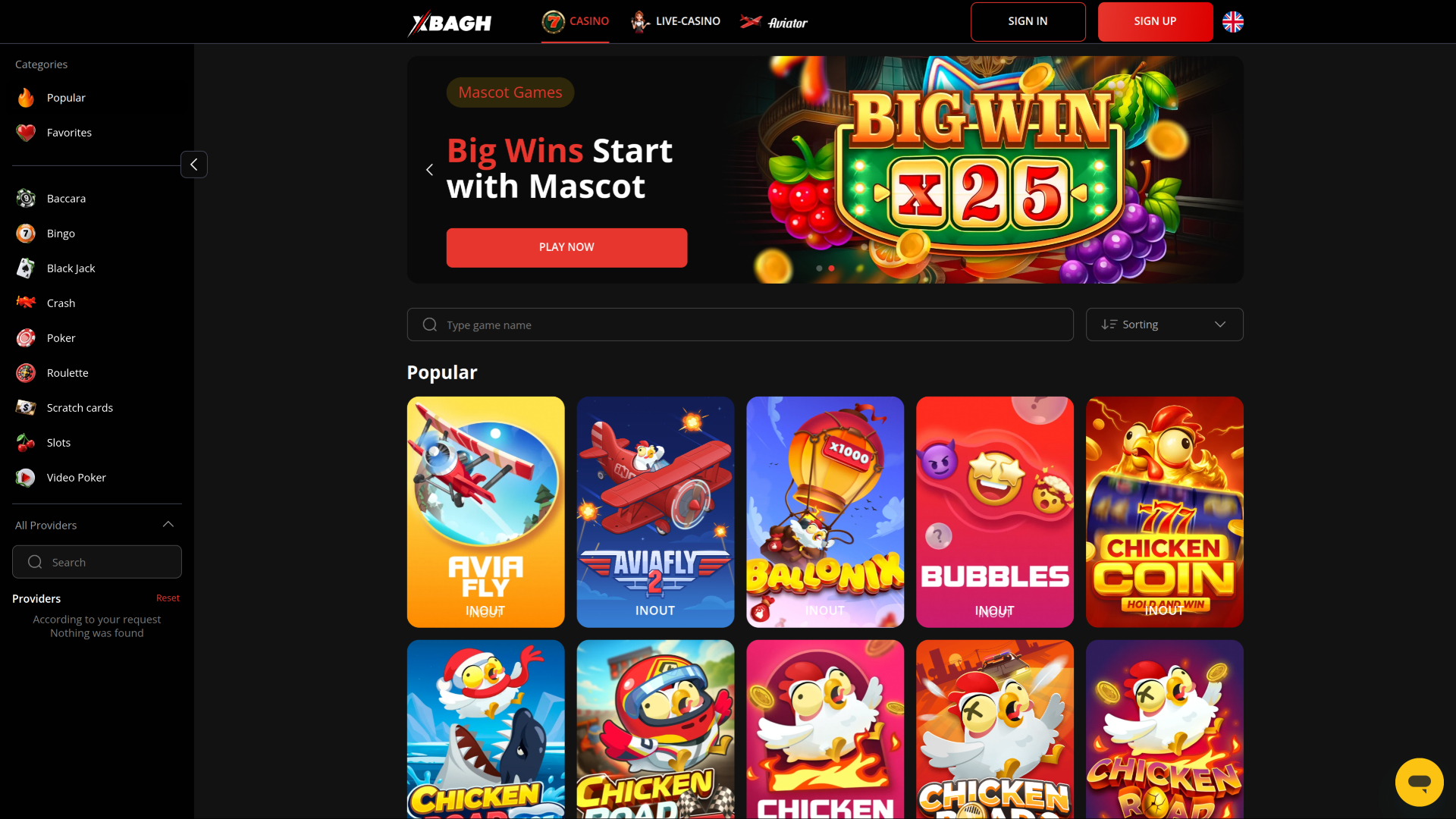 Xbagh Casino Desktop Homepage