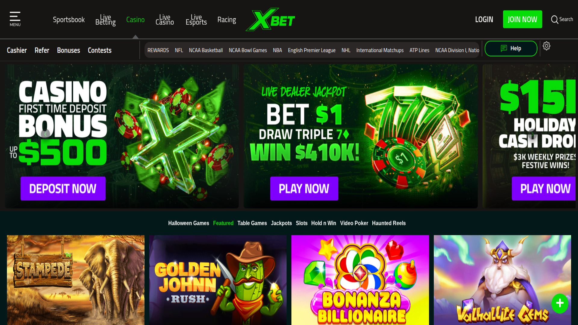 Xbet Casino Homepage Desktop
