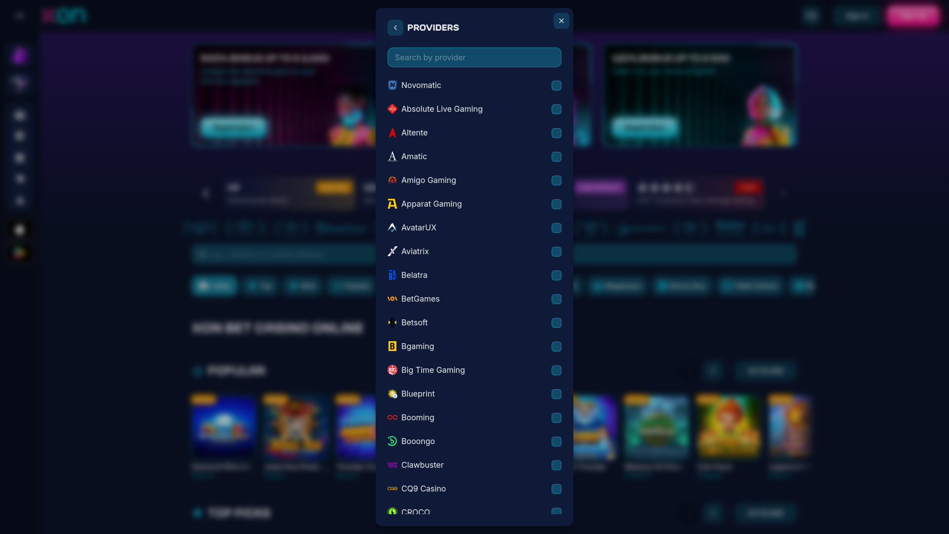 Xonbet Casino Desktop Game Developers