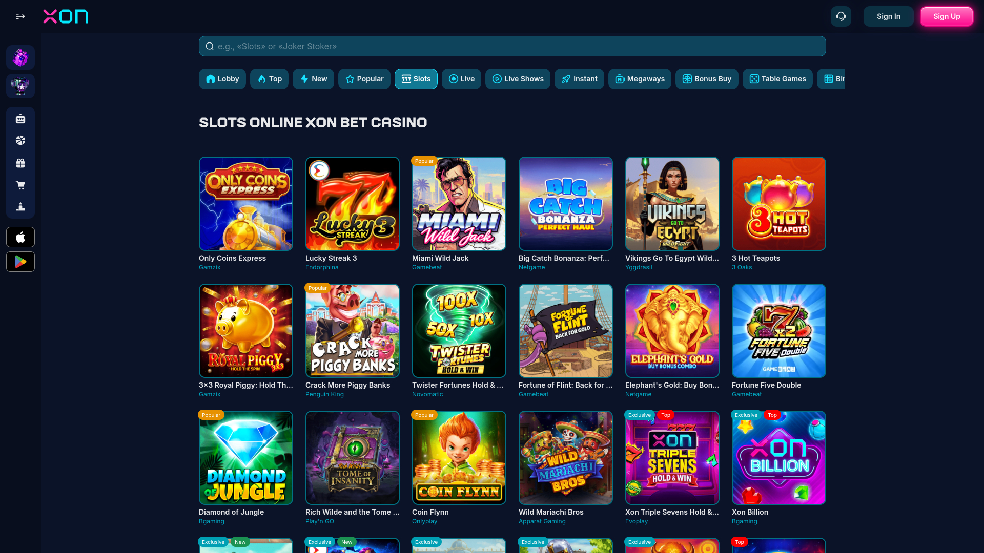 Xonbet Casino Desktop Games