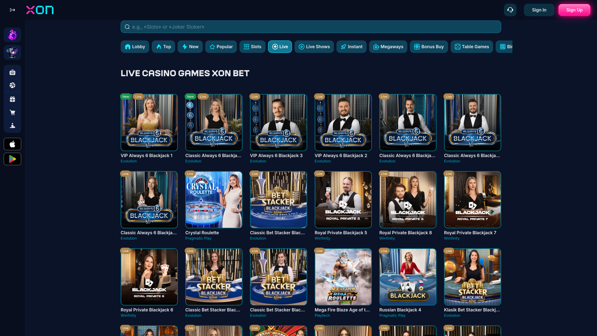 Xonbet Casino Desktop Live Dealer