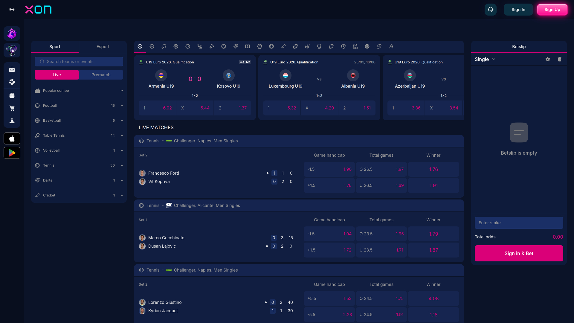 Xonbet Casino Desktop Sports