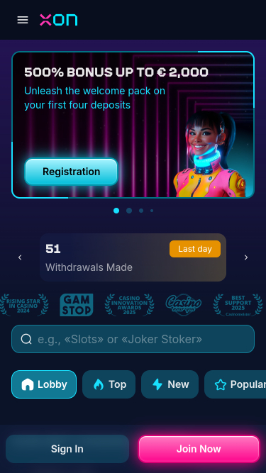 Xonbet Casino Mobile Homepage