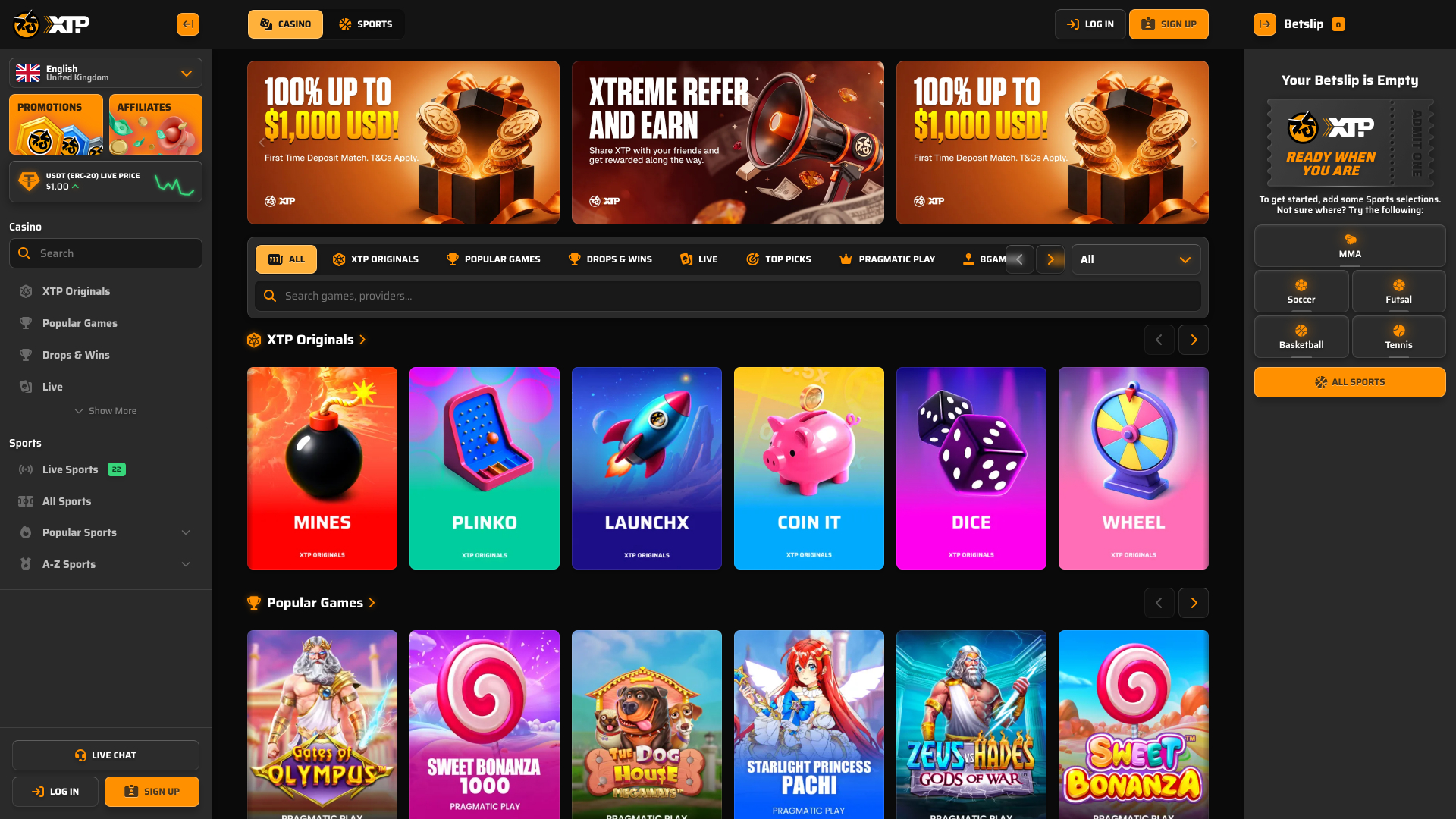Xtp Casino Desktop Homepage