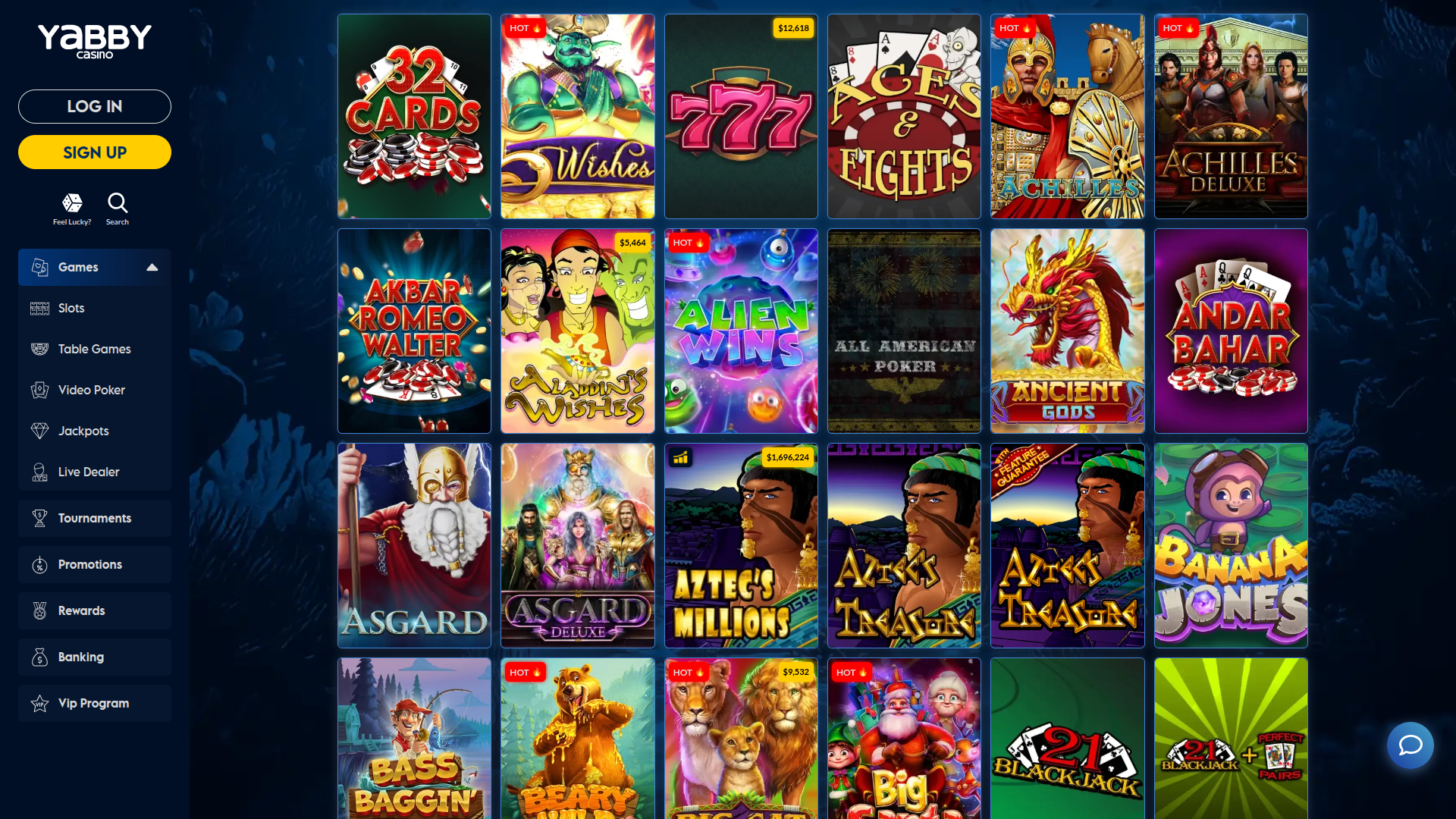 Yabby Casino Desktop Games