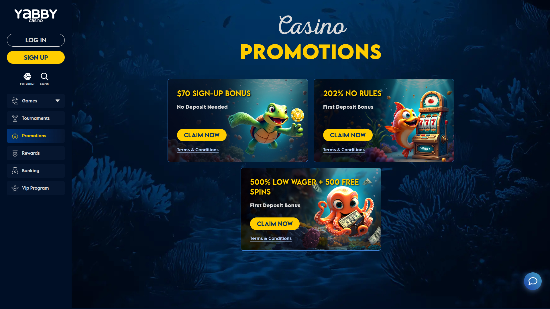 Yabby Casino Desktop Promotions