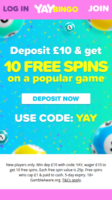 Yay Bingo Casino Mobile Homepage