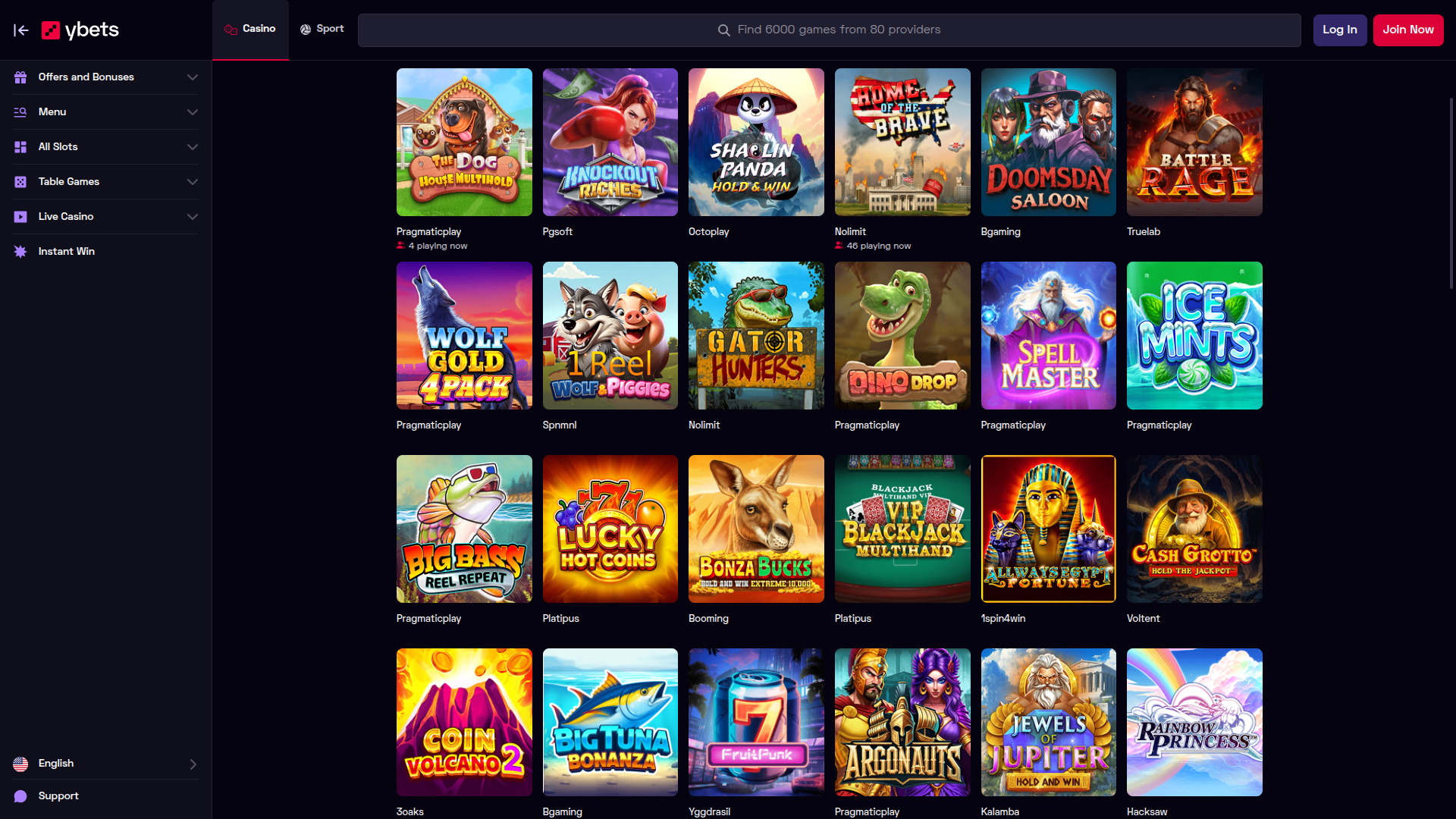 Ybets Casino Desktop Games
