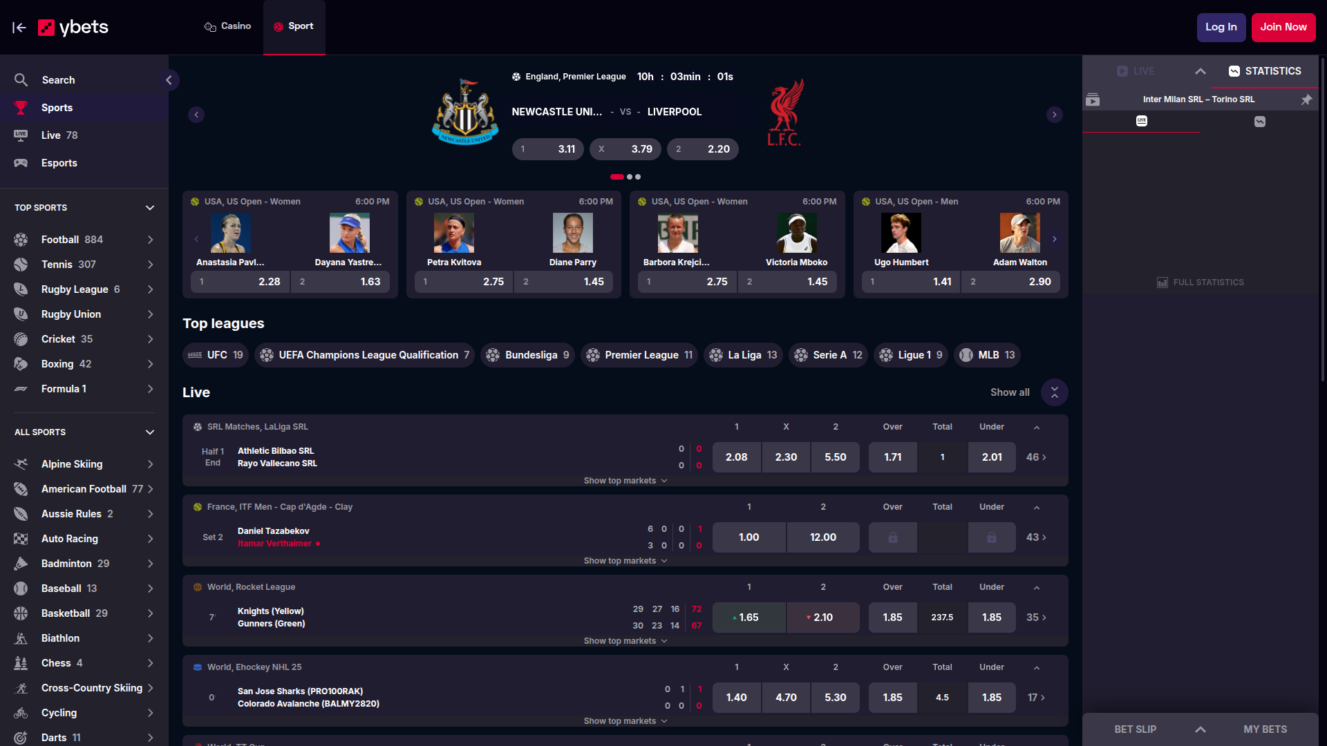 Ybets Casino Desktop Sports