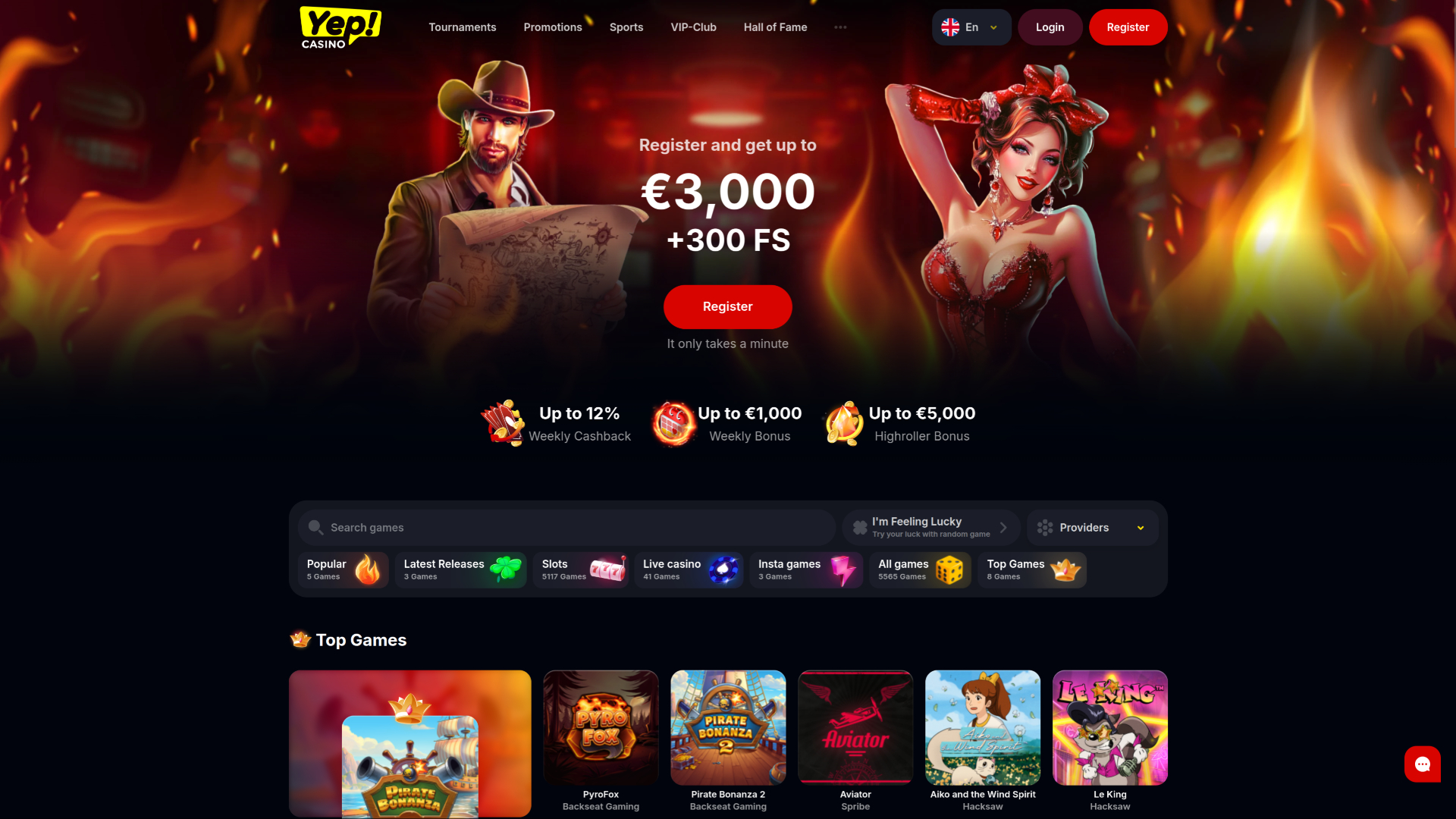 Yep Casino Homepage