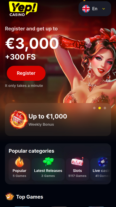 Yep Casino Homepage