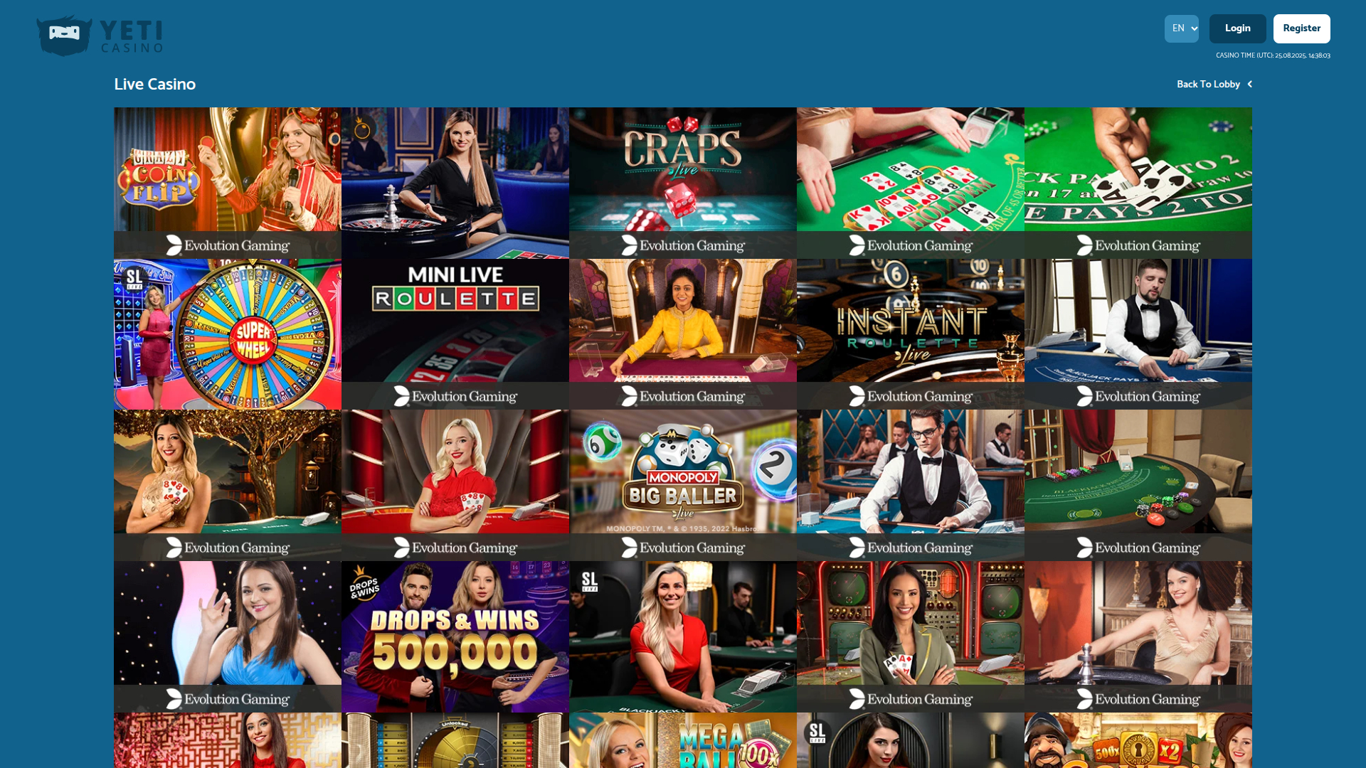 Yeti Casino Desktop Live Dealer