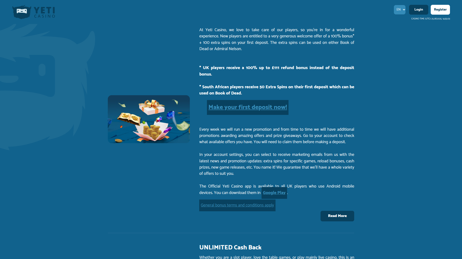 Yeti Casino Desktop Promotions