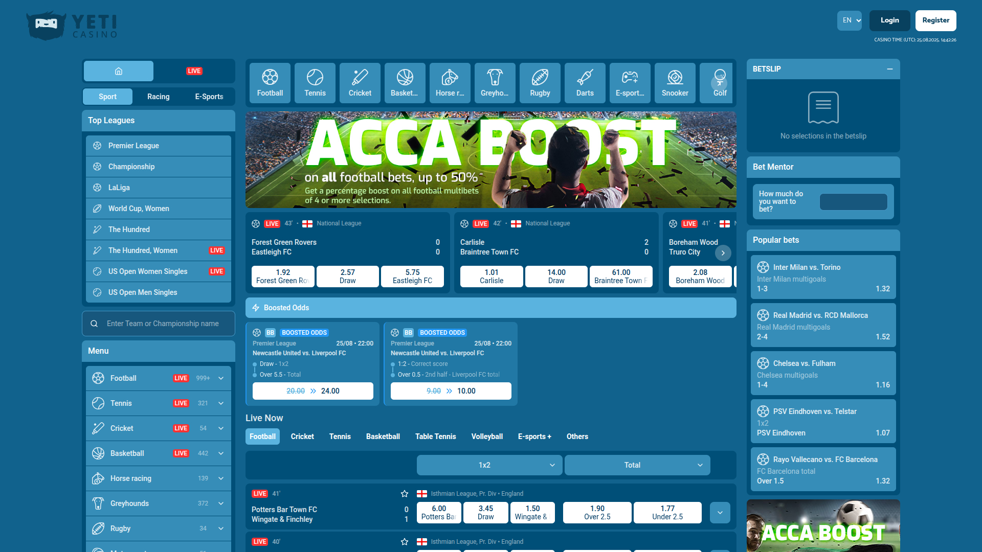 Yeti Casino Desktop Sports