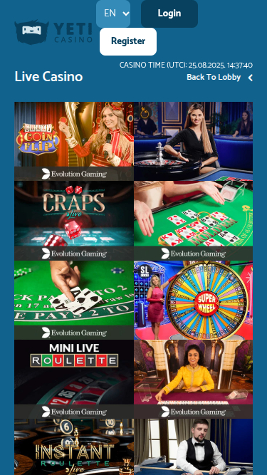 Yeti Casino Mobile Live Dealer