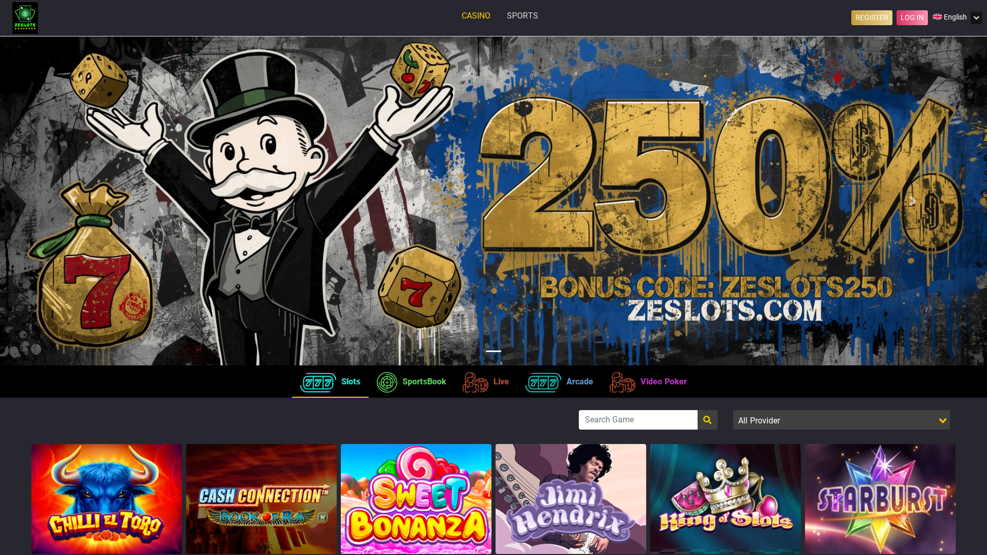 Zeslots Casino Desktop Homepage