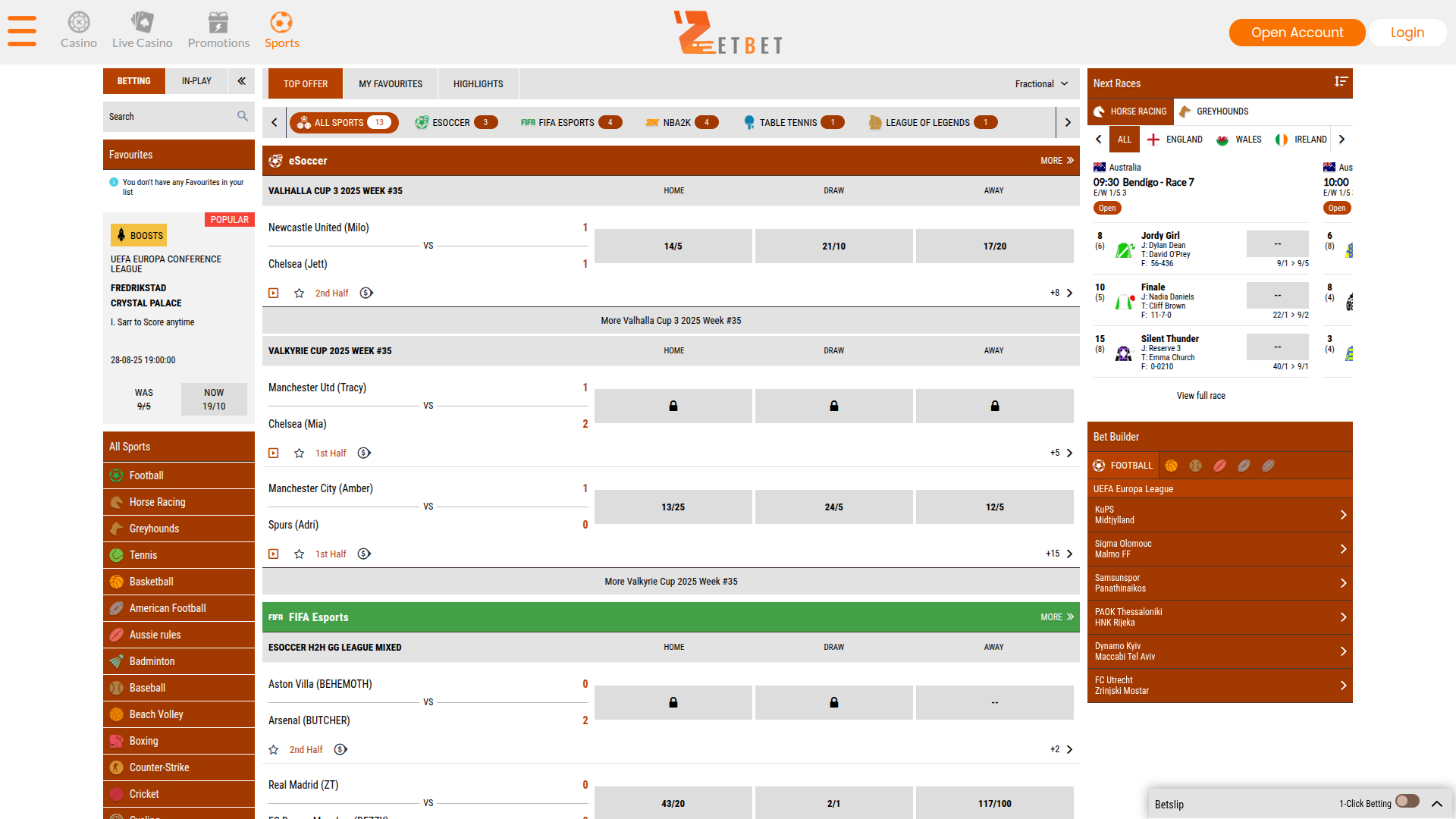 Zet Bet Casino Desktop Sports