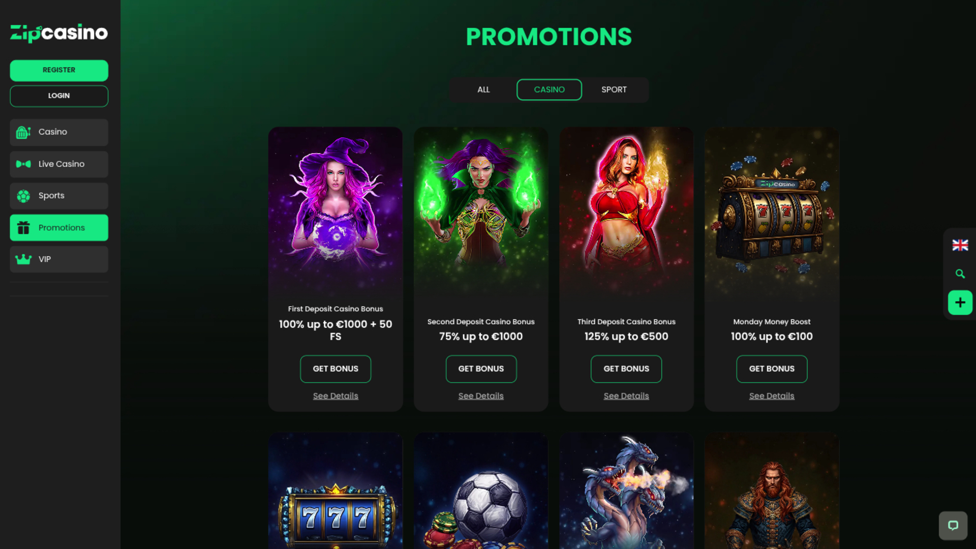 Zip Casino Desktop Promotions