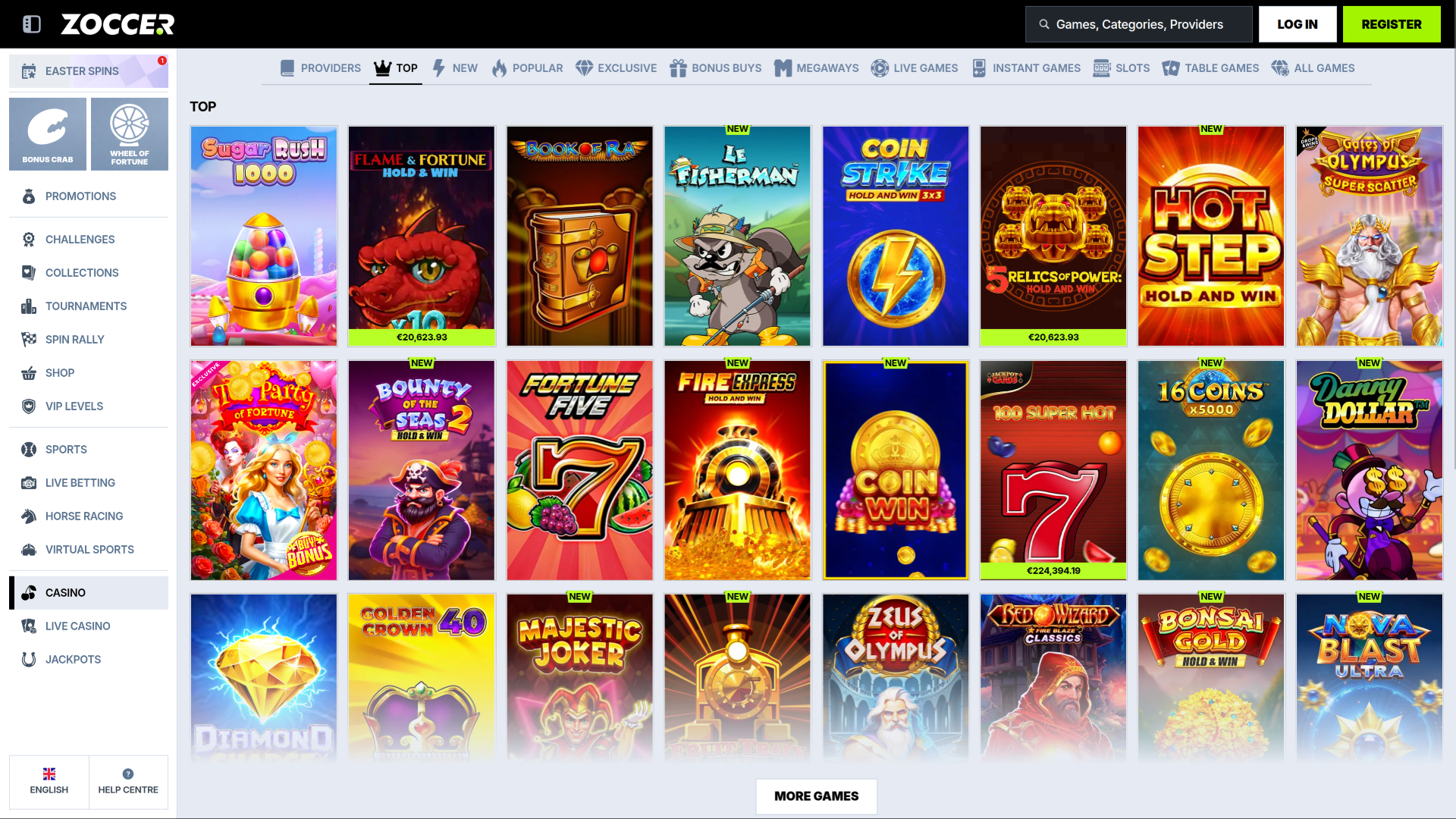 Zoccer Casino Games