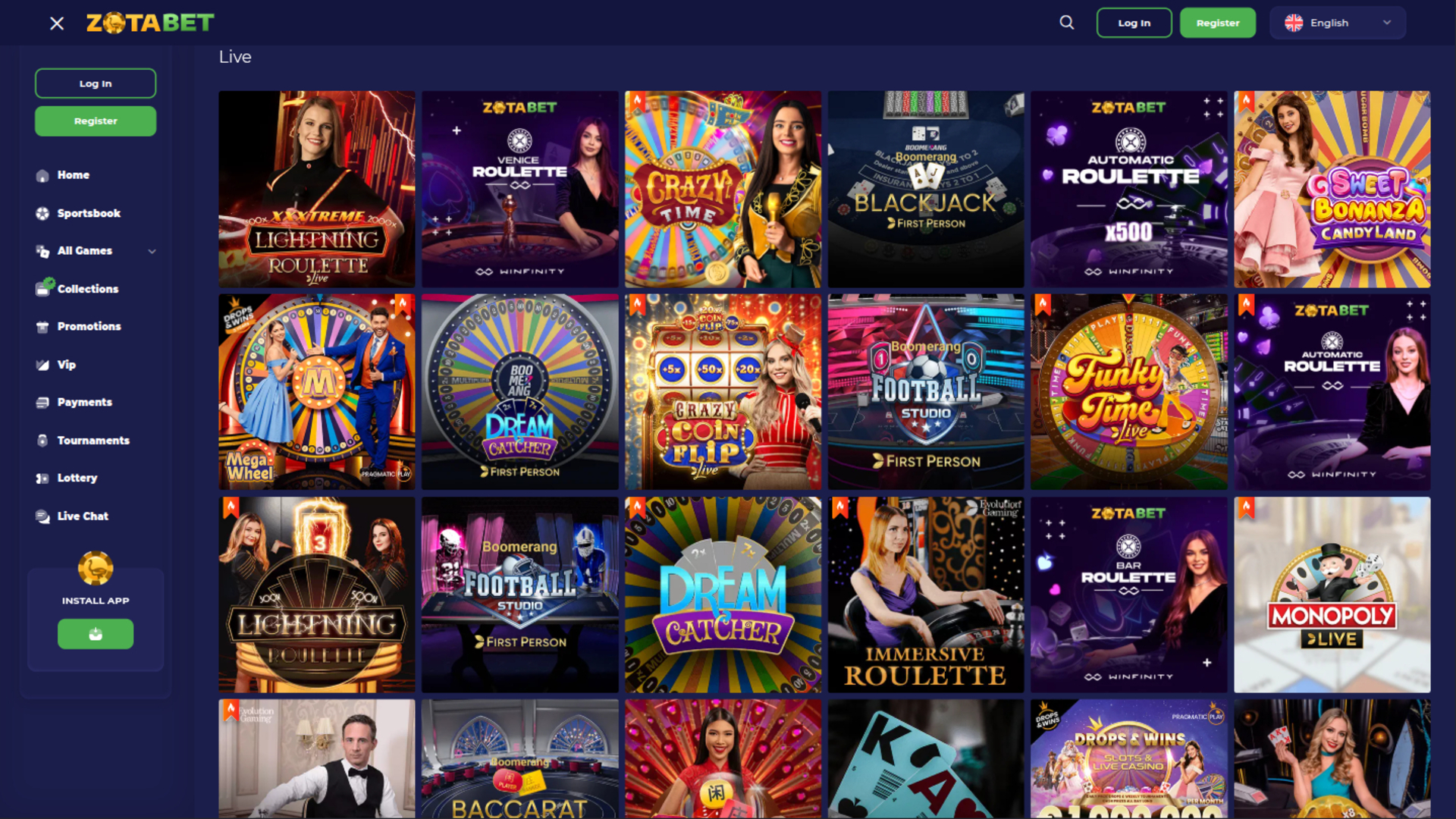 Zotabet Casino Desktop Live Dealer