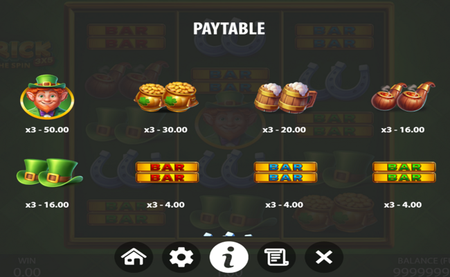 3x5 patrick hold the spin paytable 1