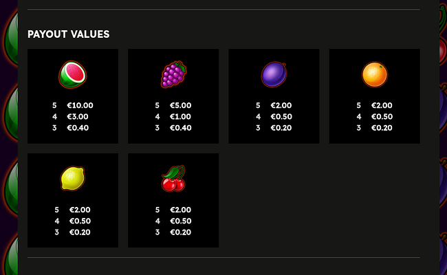 40 finest xxl deluxe paytable 2
