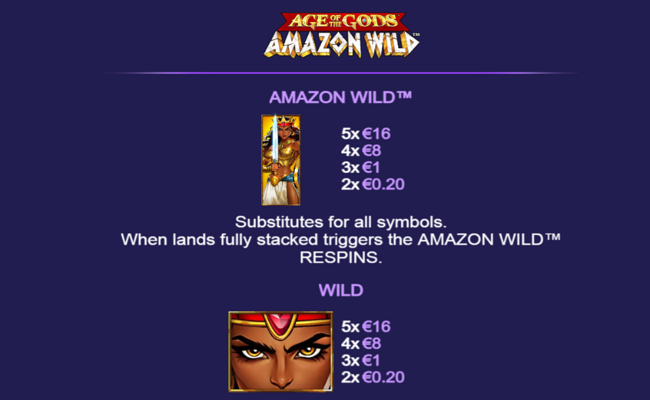 age of the gods amazon wild paytable 1