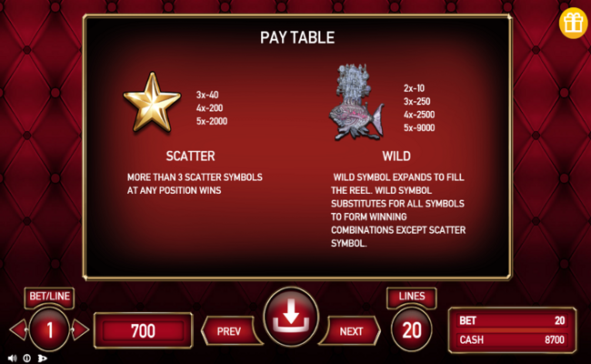 bahamut star 20 lines paytable 1