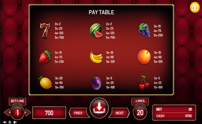bahamut star 20 lines paytable 2