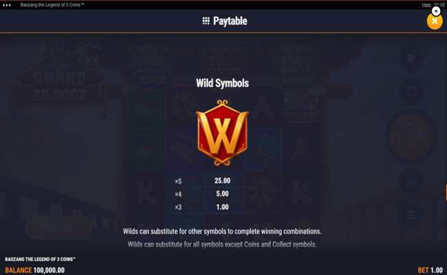baozang the legend of 3 coins paytable 3