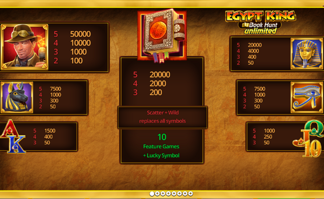 egypt king book hunt unlimited paytable