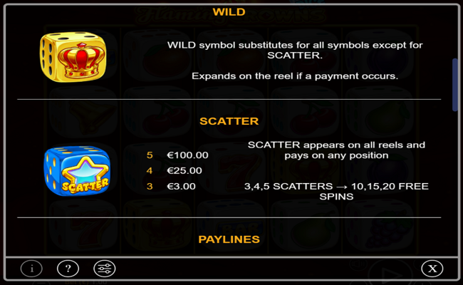 flaming crowns dice paytable 2