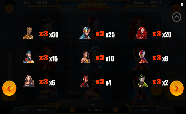heroes of fortune paytable