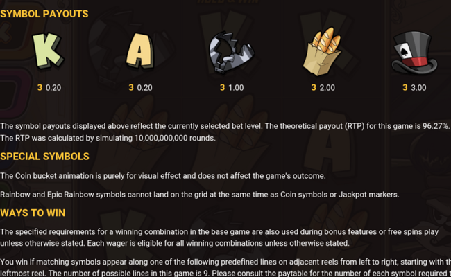 le bandit hold and win paytable