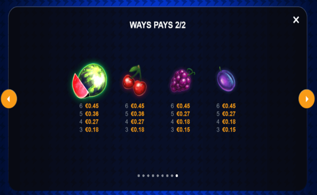 lightning fortune paytable2