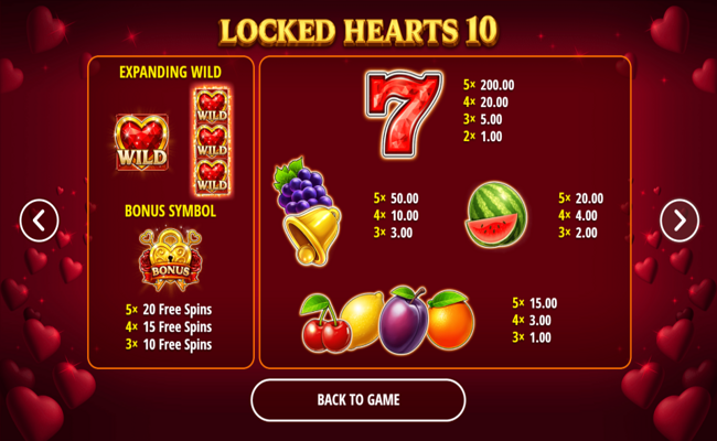locked hearts 10 paytable 1