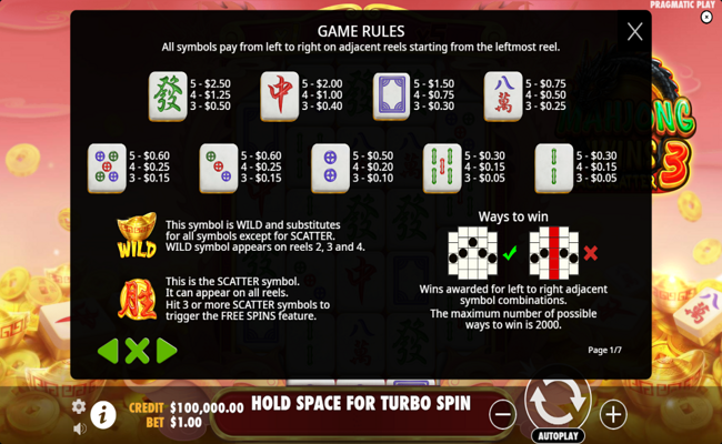 mahjong wins 3 black scatter paytable