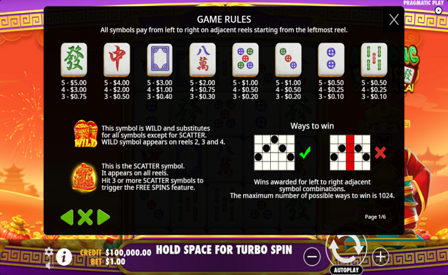 mahjong wins gong xi fa cai paylines
