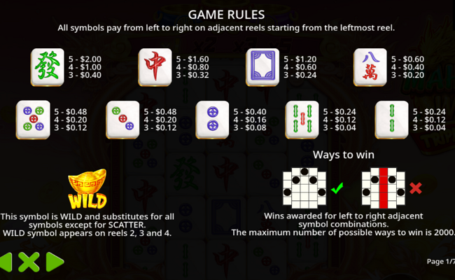 mahjong wins triple pot paytable